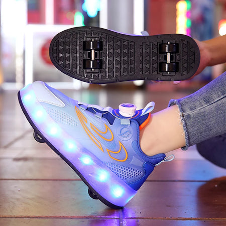 LED Glowing Kids Walking Shoes with Inline Skate Capability