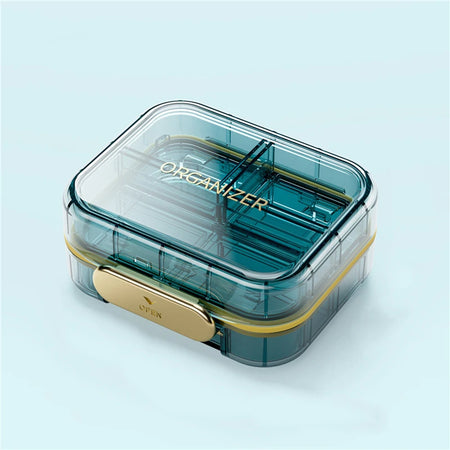 Travel-Friendly Dustproof Pill Box Organizer with Secure Closure and Moisture Protection blue