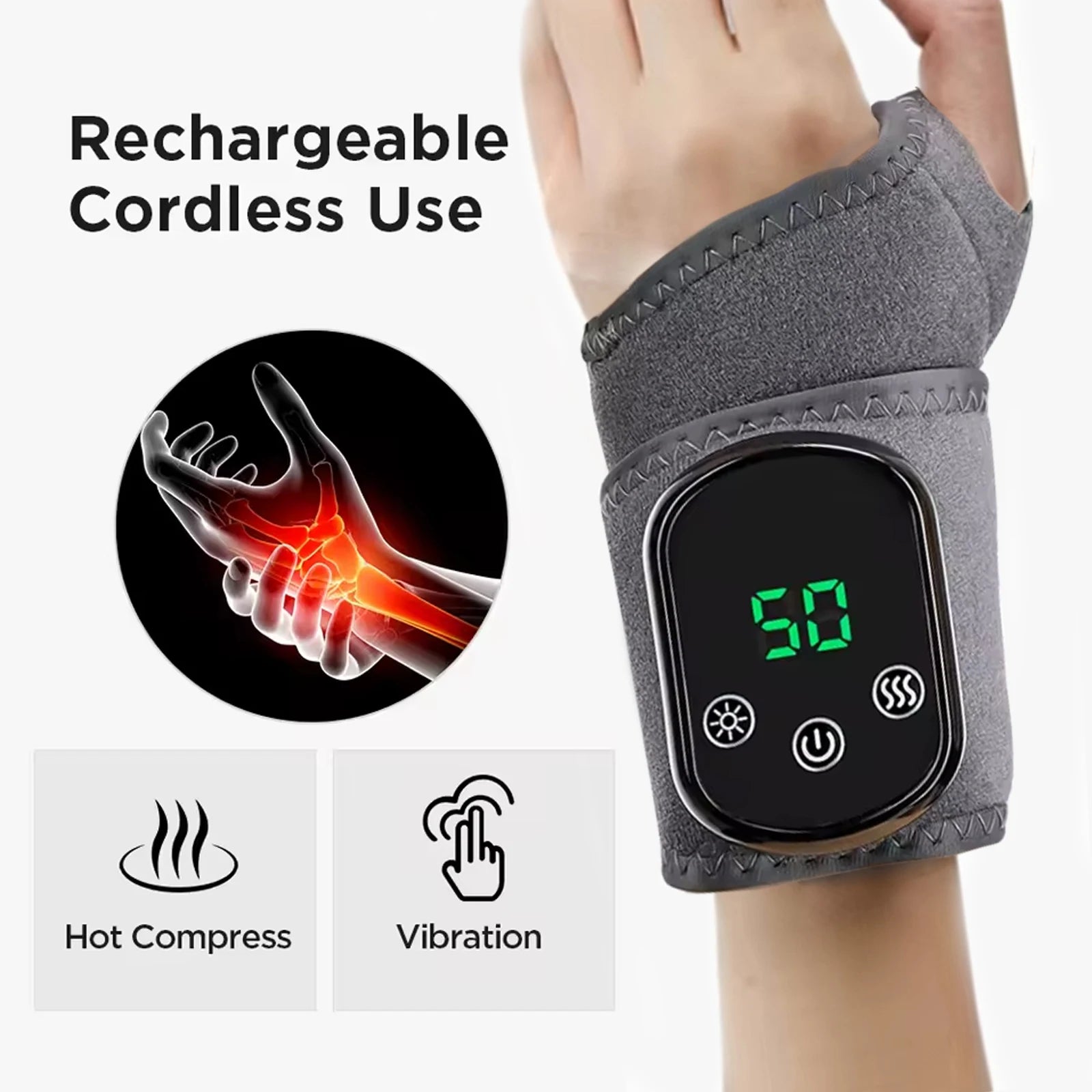 Electric Wrist Brace &ndash; 3 Levels Vibration Massage Relief