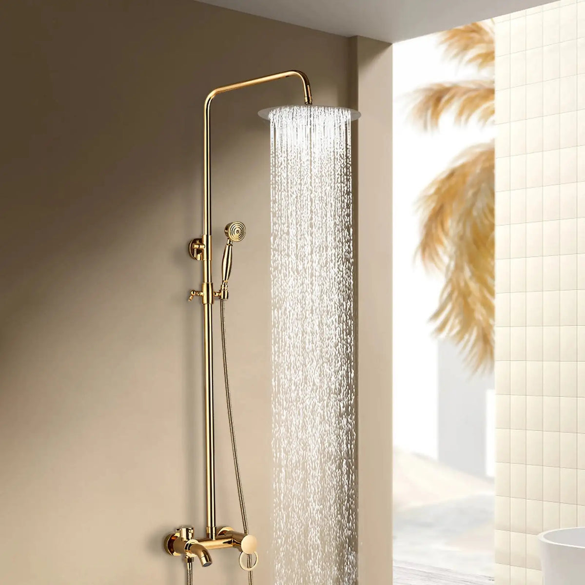Gold Rain Shower System Wall Mounted &ndash; 8 Inch Rain Head