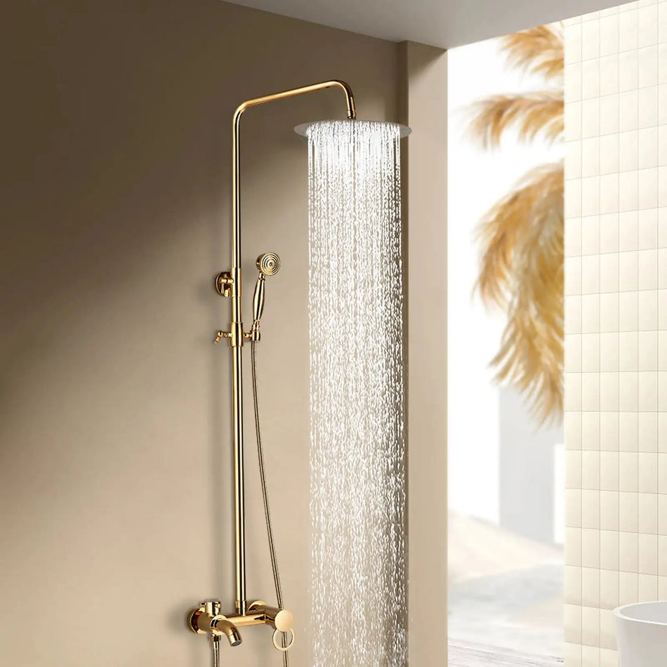 Gold Rain Shower System Wall Mounted &ndash; 8 Inch Rain Head