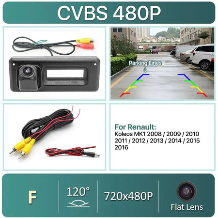 AHD 1080P Dynamic Trajectory Reverse Line Car Rear View Trunk Handle Camera For Renault Koleos Clio 2010-2015 monitor by InterCyprus Trading Ltd