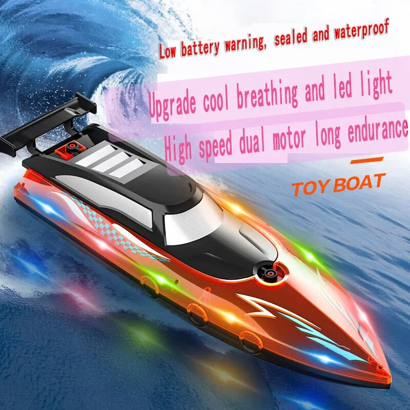 High-Speed 2.4GHz Remote Control Toy Boat for Kids - Waterproof Electric Summer Fun 2.4G orange and led