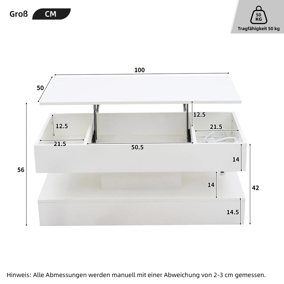 Mūsdienu kafijas galdiņš ar LED apgaismojumu un slēptu uzglabāšanu