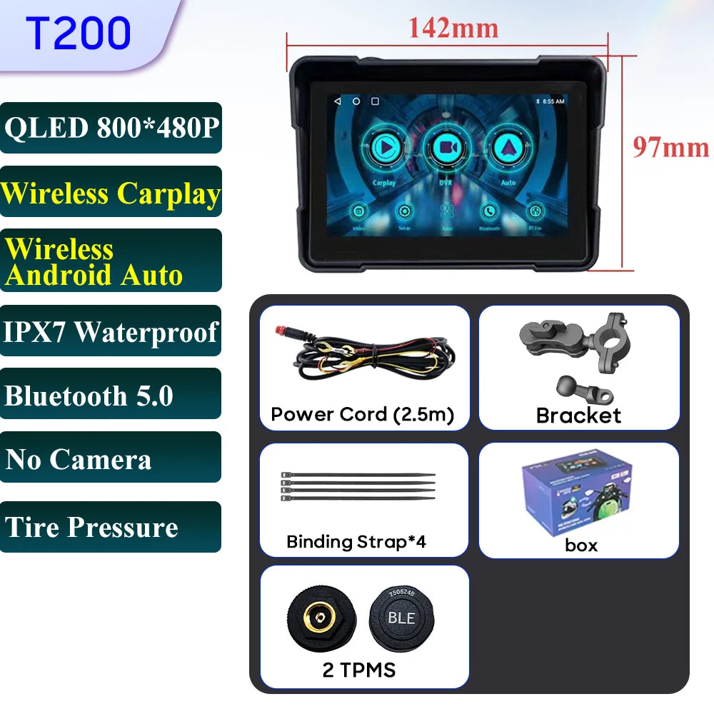 Motorcycle Navigation GPS &ndash; Waterproof 5 Inch Smart Display with HD Recording Screen-TPMS