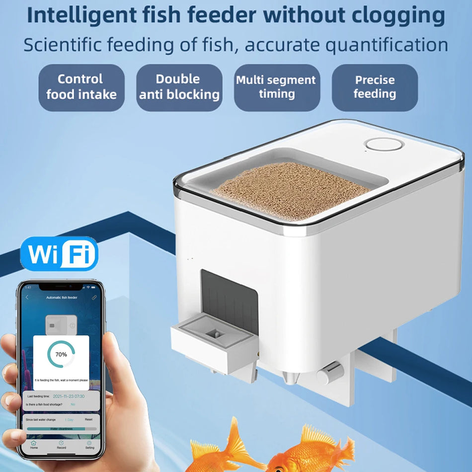 WiFi Smart Timing Fiskmatare 100ml App Kontroll Guld fisk