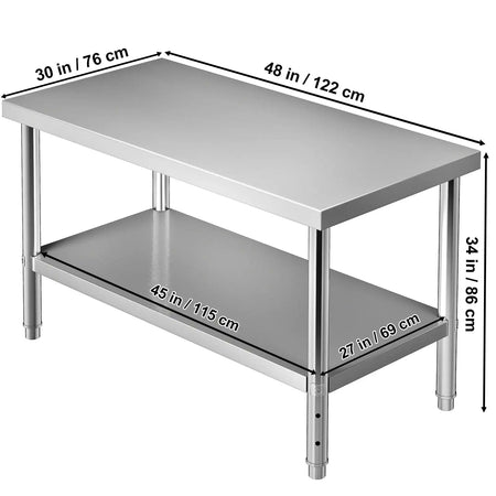 Stainless Steel Prep Table 550lb Load Adjustable Shelf 48 x 30 x 34 inch / Poland