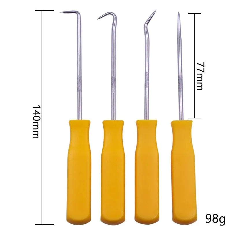 Heat-resistant Antislip Hook Pick Set - 4pcs Car Repair Tool Kit Yellow Short