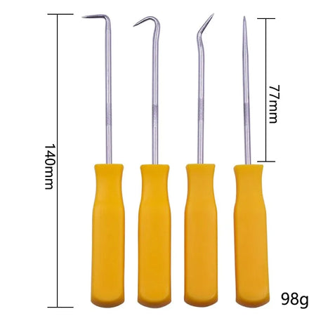 Heat-resistant Antislip Hook Pick Set - 4pcs Car Repair Tool Kit Yellow Short