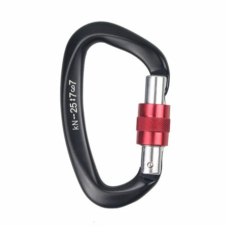 Heavy-Duty 25kN D-Shape Carabiner with Safety Screw Lock for Outdoor Adventures Black Red