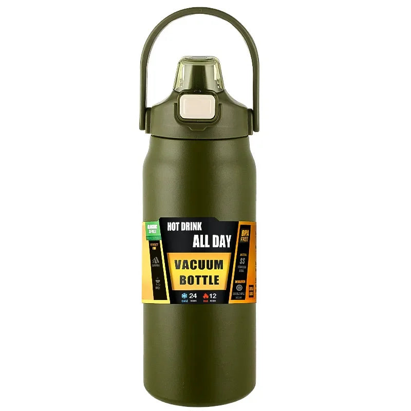 Outdoor Thermos 304 Stainless Steel Vacuum Flask with Straw - Keep Drinks Cold &amp; Hot Green / 800ml