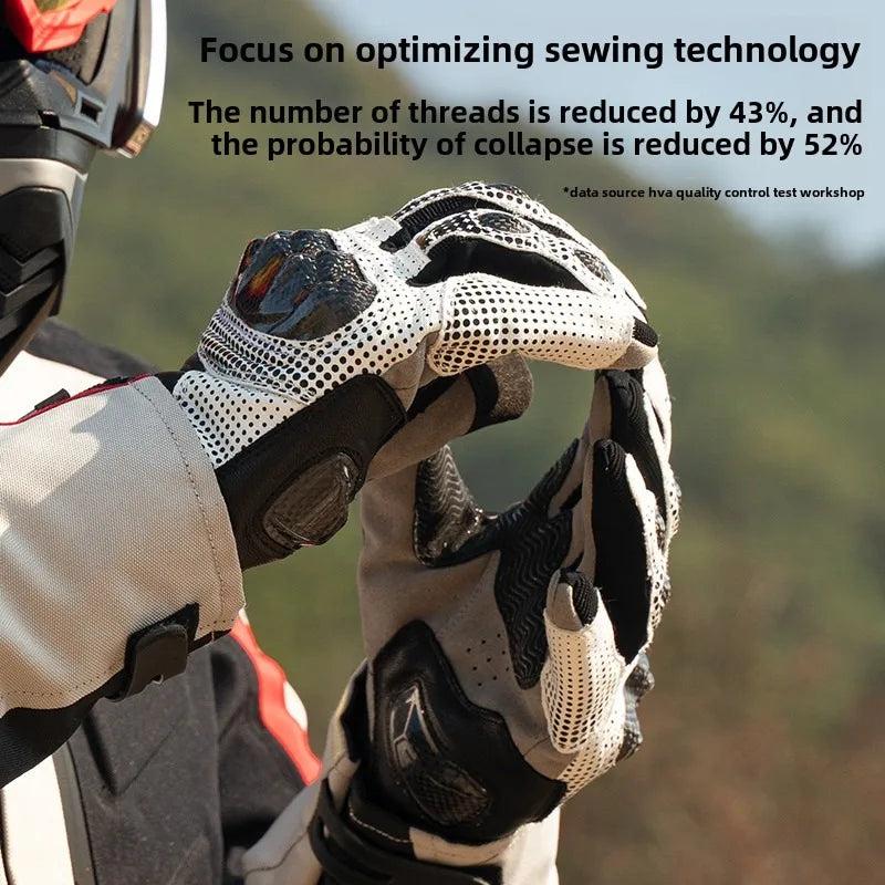 HVA Black Racing Genuine Leather Motorcycle Gloves for All Seasons