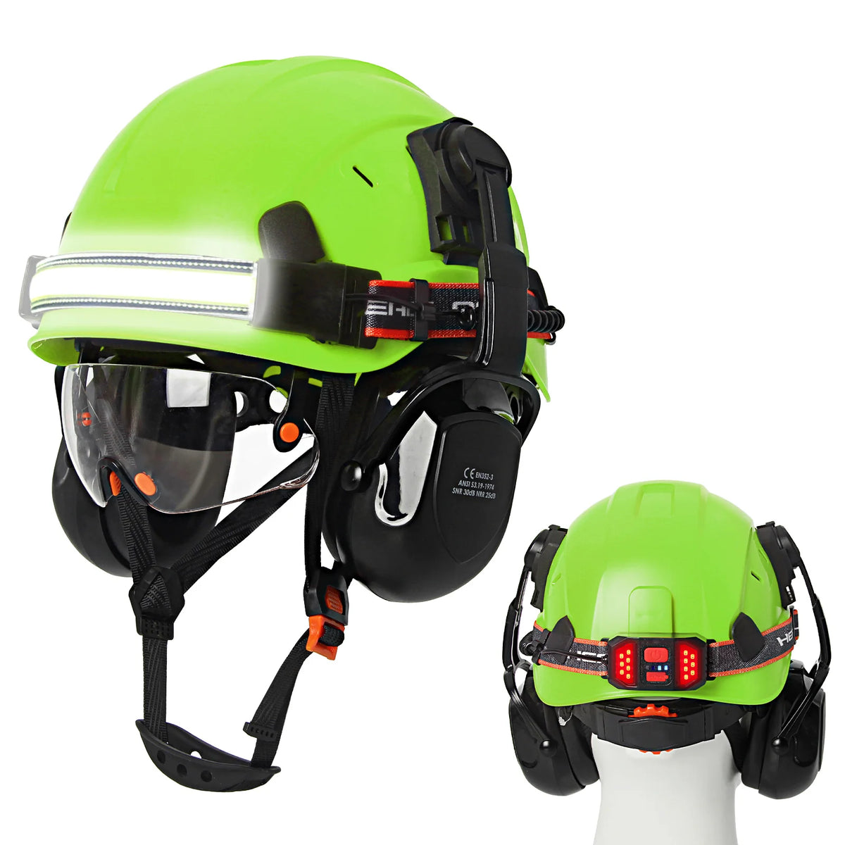CE Construction Safety Helmet With Goggles &ndash; LED Headlamp Green A