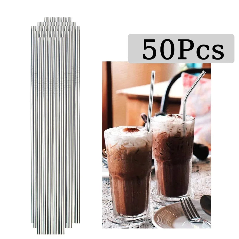 50Pcs Reusable Stainless Steel Straws &ndash; Eco-Friendly Durability
