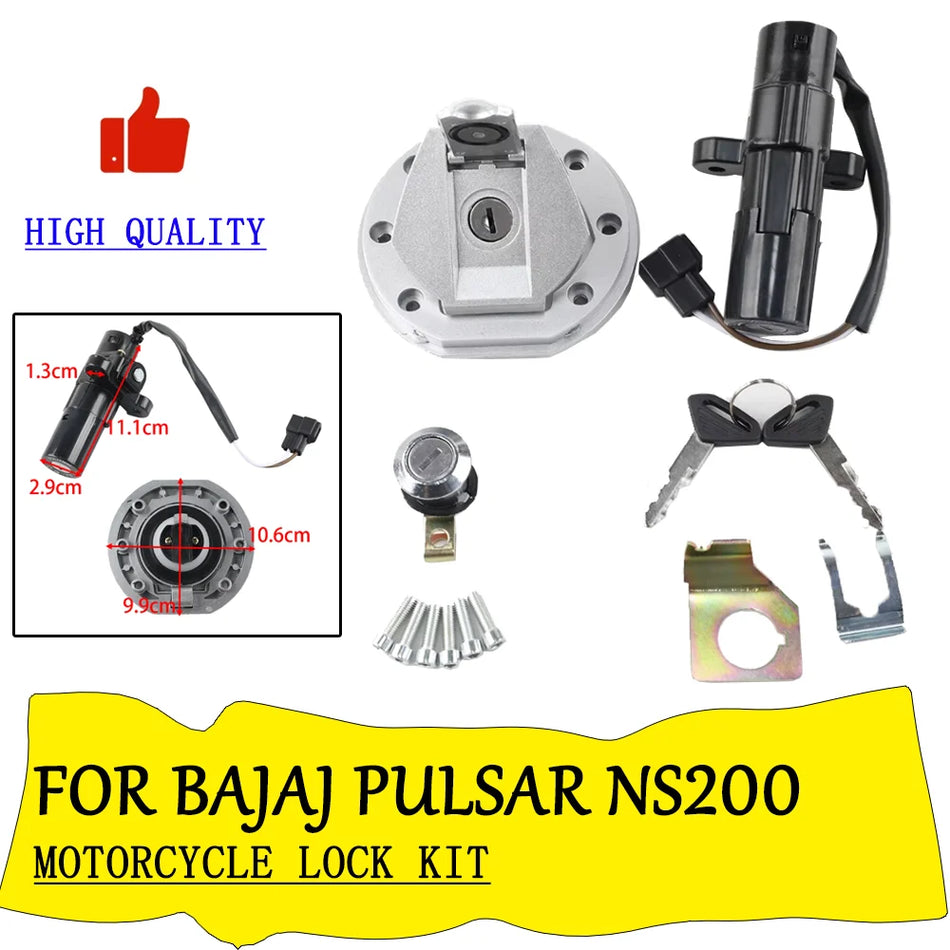 Schlosskit für Bajaj Pulsar NS200 Metall Zündschalter Tankdeckel Sitzschloss 12V Ersatz