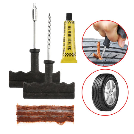 Car Tire Repair Tool Kit - Tubeless Tyre Puncture Plug Set for Motorcycles &amp; Trucks