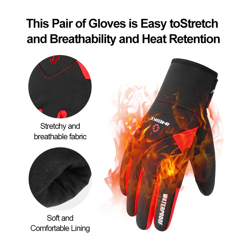 Touch Screen Cycling Gloves Winter Thermal Warm Windproof Waterproof Polyester