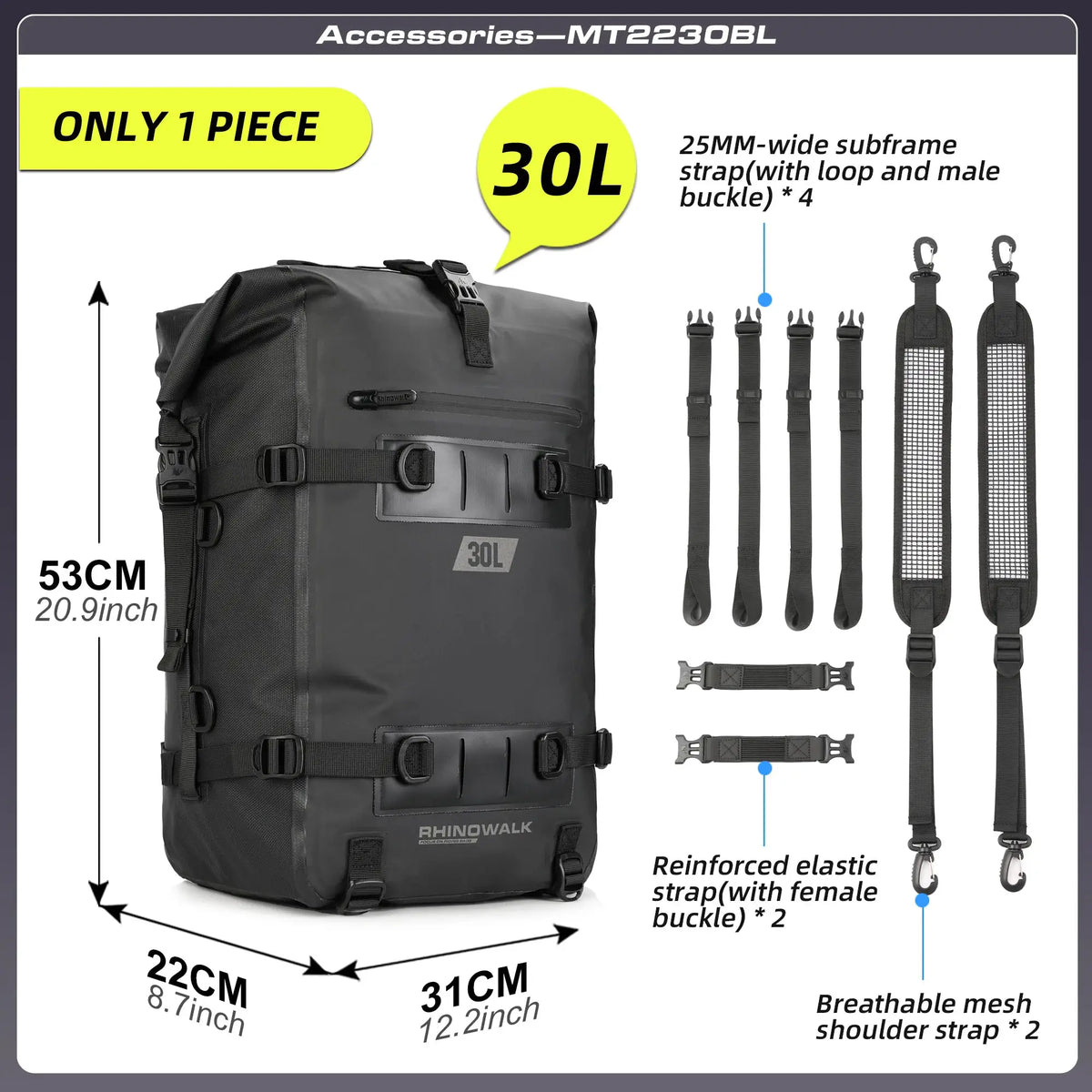 Rhinowalk Motorcycle Tail Bag Back Seat Bag 100% Waterproof Dry Cycling Backpack 8L/15L/30L For Long Distance Saddle Pack 1 PC by InterCyprus Trading Ltd