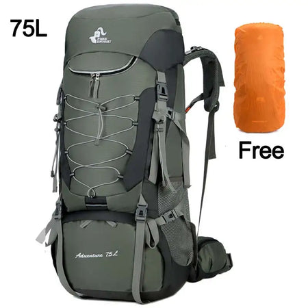 75L Camping Backpack With Rain Cover &ndash; Rain Cover Included Army Green