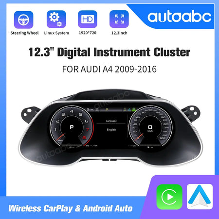 AUTOABC 12.3' LCD Digital Dashboard Cluster Wireless CarPlay Android Auto FOR AUDI A4 2012-2016 year With Airplay 5UI Function by InterCyprus Trading Ltd