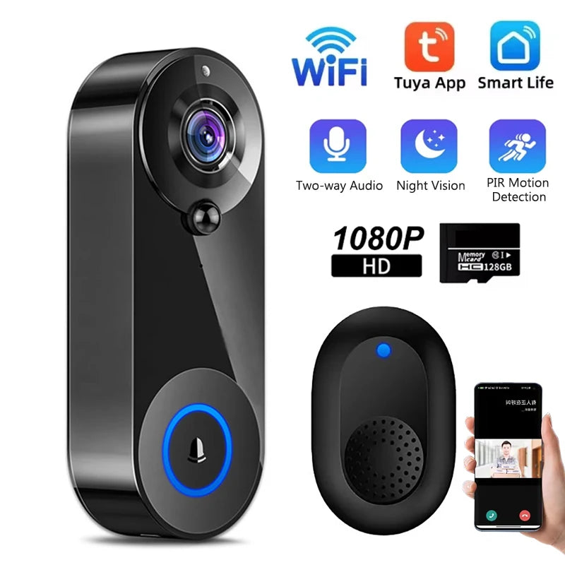 1080P WiFi Video Doorbell - Motion Alerts Night Vision