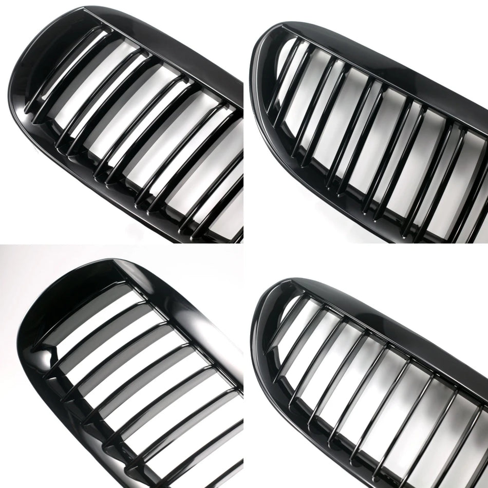Grelha do Para-choques Frontal para BMW Série 6 E63/E64, ABS Preto Brilhante com Duas Fendas, Substituição Direta