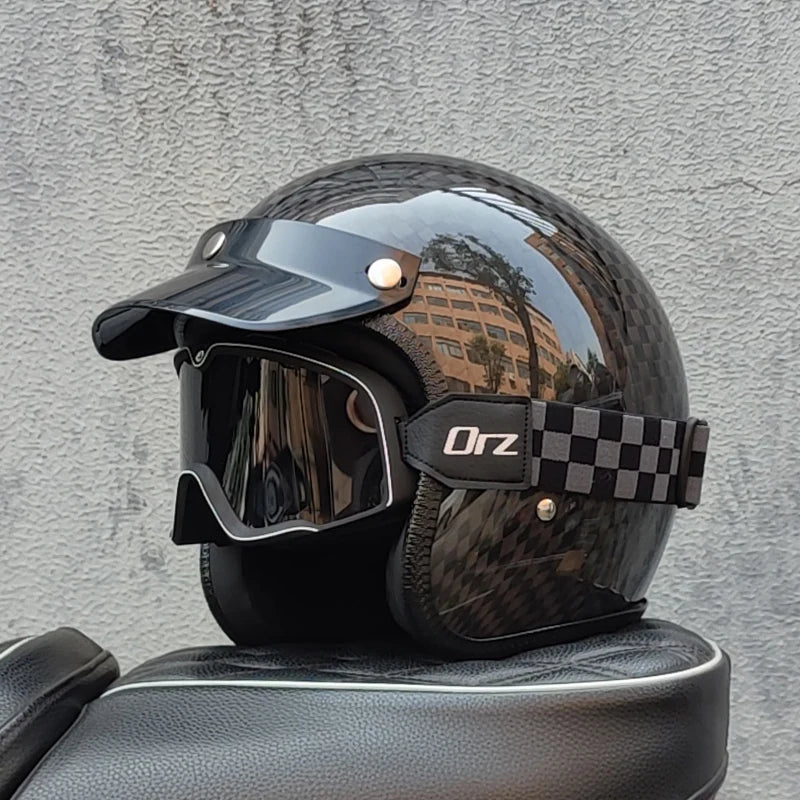 ORZ Carbon Fiber Retro Open Face Helmet &ndash; Ultra Lightweight