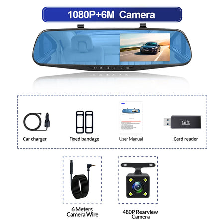 Dashcam 4.3 Inch FHD 1080P Dual Lens DVR - Night Vision A08-6M RC / 64G