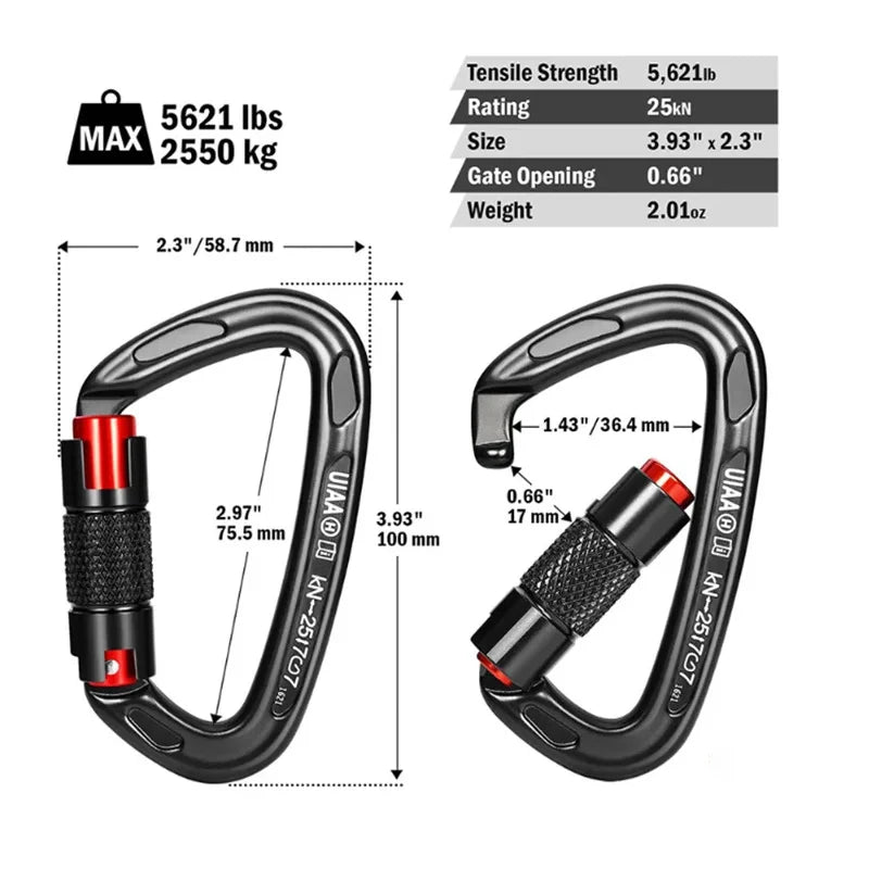 24KN Auto Lock Climbing Carabiner D Shape &ndash; Auto Lock