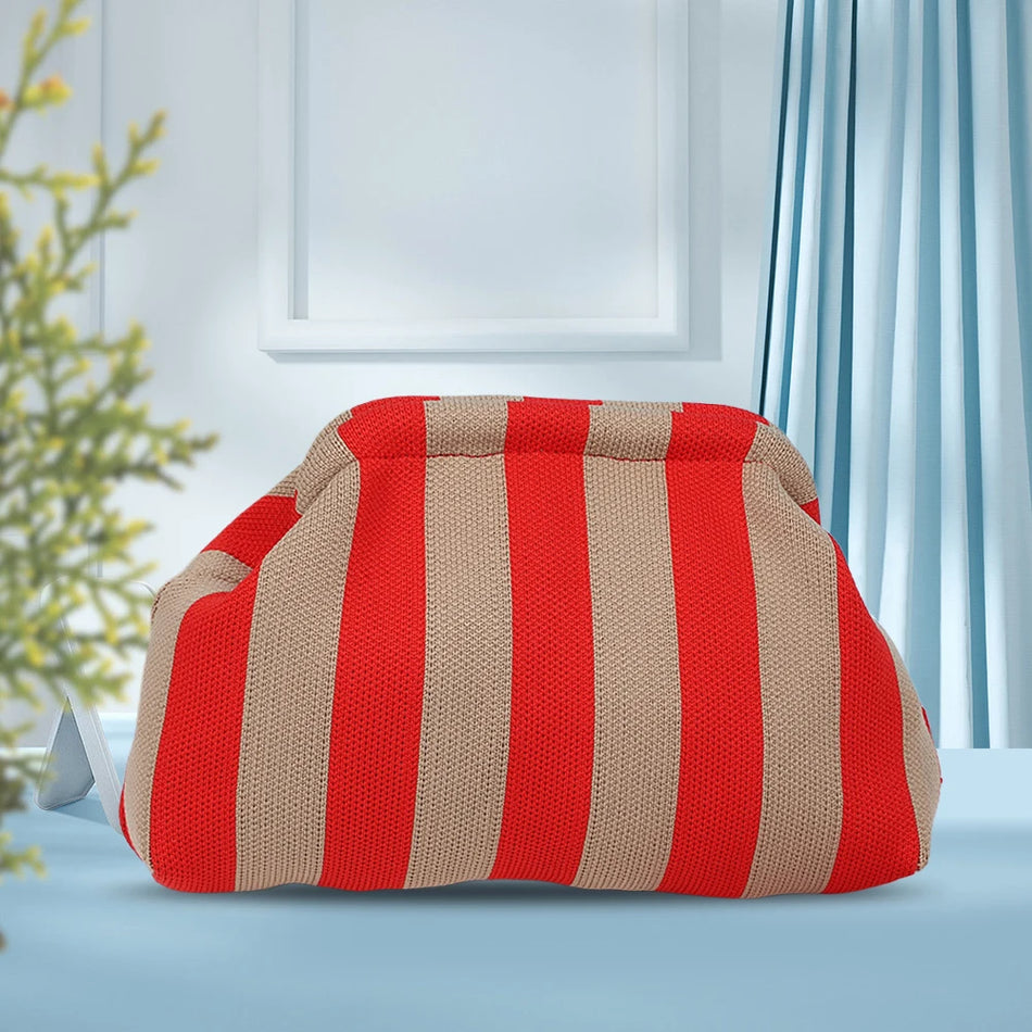 Damen Strickstreifen Geldbörse Häkel Clutch Handtasche Strandtasche