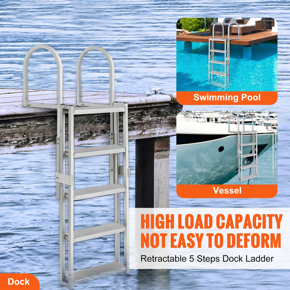 SucceBuy 4/5 Steps Retractable Dock Ladder &ndash; 350 Lbs