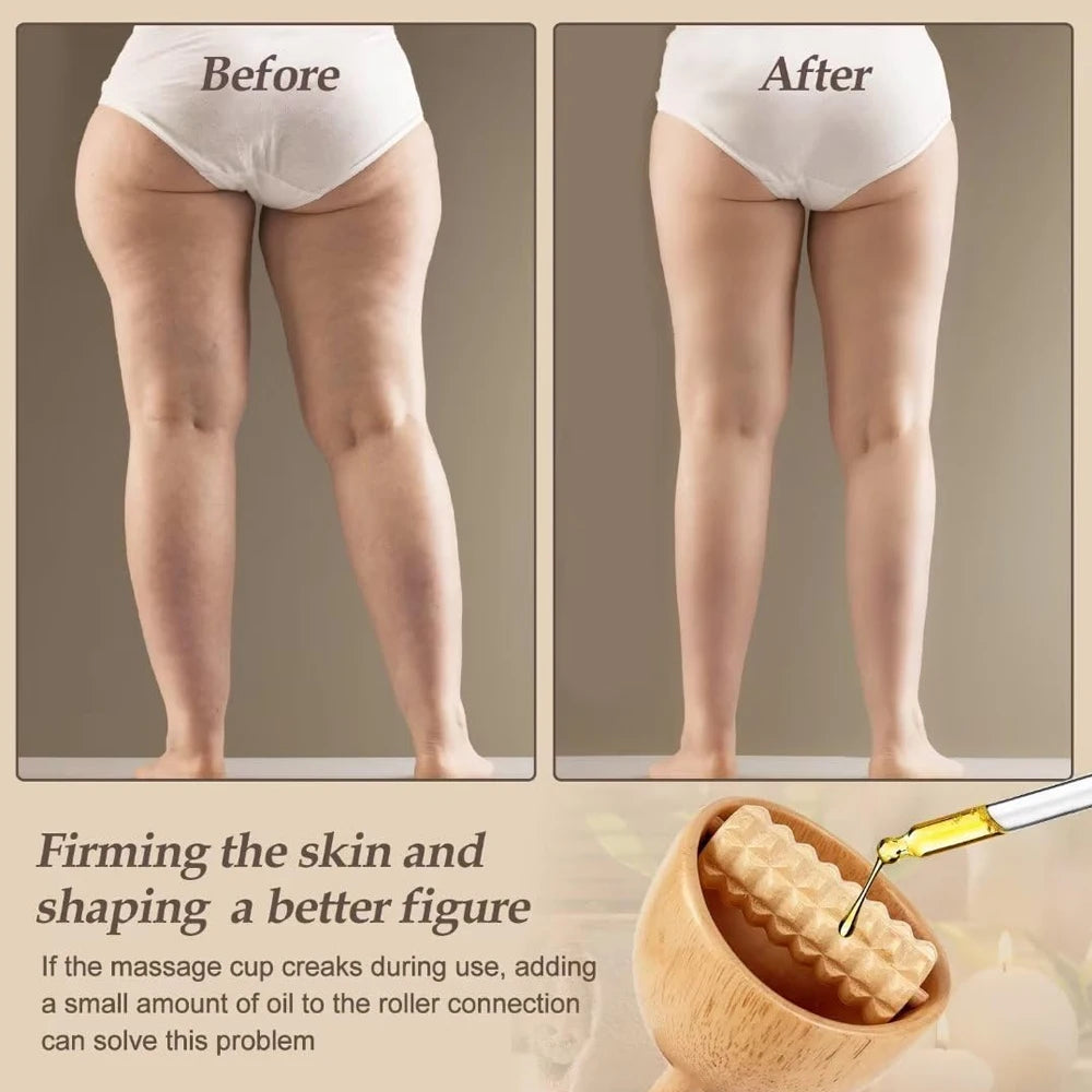 Wooden Therapy Cup with Roller &ndash; Natural Body Shaping Massage Tool