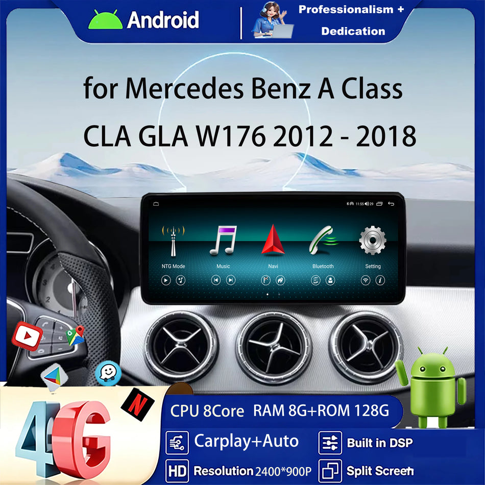 Player radio QLED Android de 12,3 inch cu 16 GPS pentru Mercedes Benz A CLA GLA W176 X156