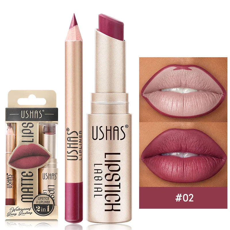 USHAS 12 Color Long-lasting Waterproof Lip Liner &amp; Matte Lipstick Set CZ0246-02