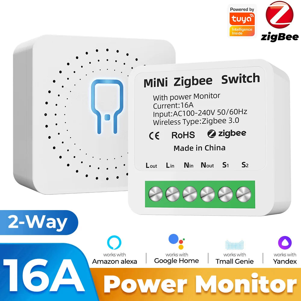 Tuya Zigbee/WiFi Mini Smart Switch with Power Monitoring &amp; Voice Control zigbee A