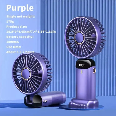 Handheld Fan 3000mAh &ndash; LED Display and USB Rechargeable Purple