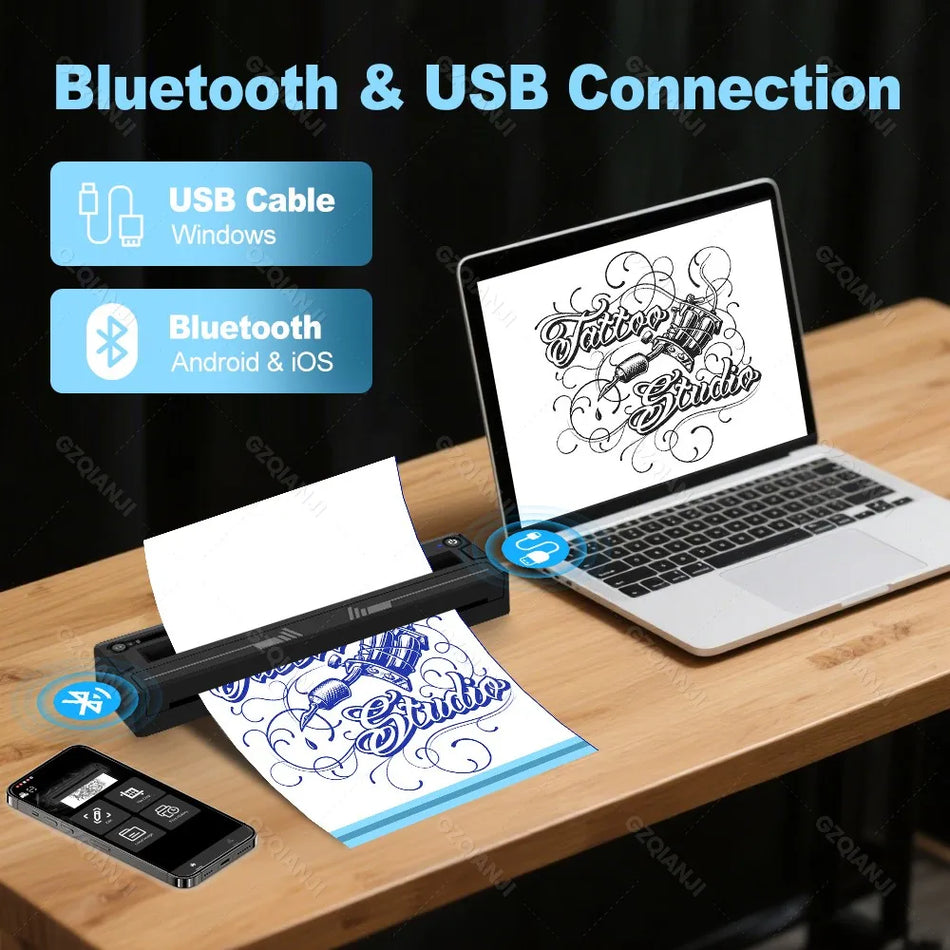 A4 Wireless Tattoo Stencil Printer with Transfer Paper for Smartphone and PC