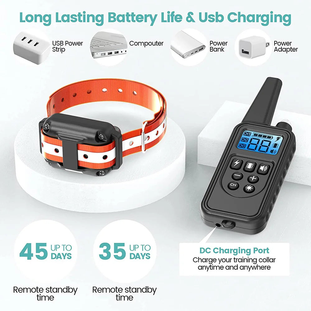 Rechargeable Electrical Dog Training Collar with Remote Control and Vibration
