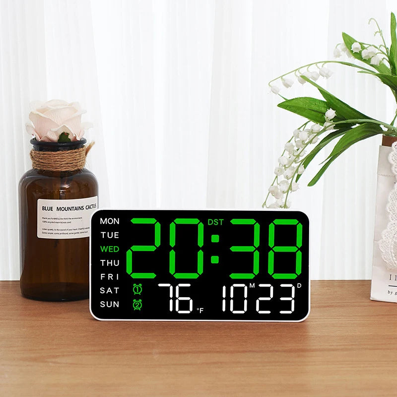 Large LED Digital Wall Clock with Remote Control, Temperature &amp; Date Display