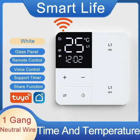 Tuya Smart Wifi Switch &ndash; Temp Time Display 100-250V 1G2G3G White Neutral 1Gang