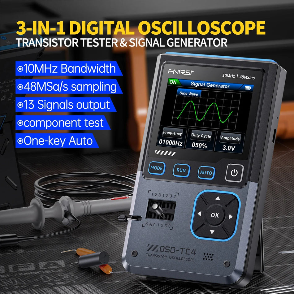 FNIRSI DSO-TC4 Upgrade 3 in 1 Digital Tester &ndash; 10MHz Bandwidth with Automatic Measurement