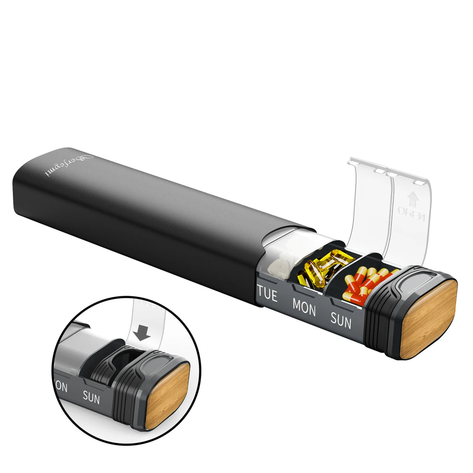 Serfeymi Metal Weekly Pill Organizer &ndash; 7-Day Travel Convenience Black