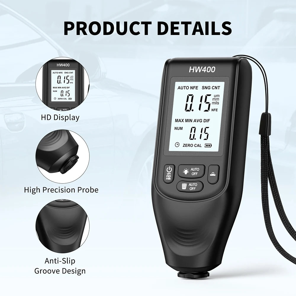 HW400 Car Coating Thickness Gauge - Calibrated With Sheets