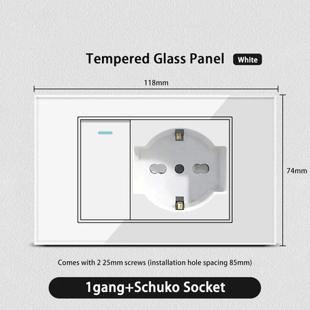 White Glass USB TypeC Wall Socket &ndash; Smart WiFi Switch Glass White / 1gang Schuko Socket