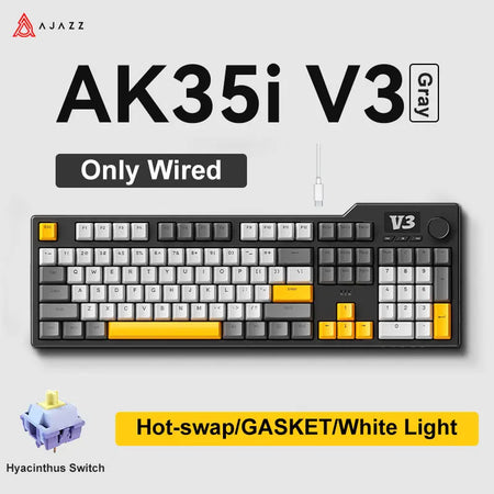 Ajazz AK35I V3 MAX Keyboard &ndash; Tri-Mode Connectivity Wired-Gray-Hyacinth