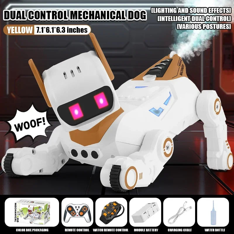 Four Wheel Remote Control Robot Dog &ndash; Light Sound Spray Dual RC-yellow