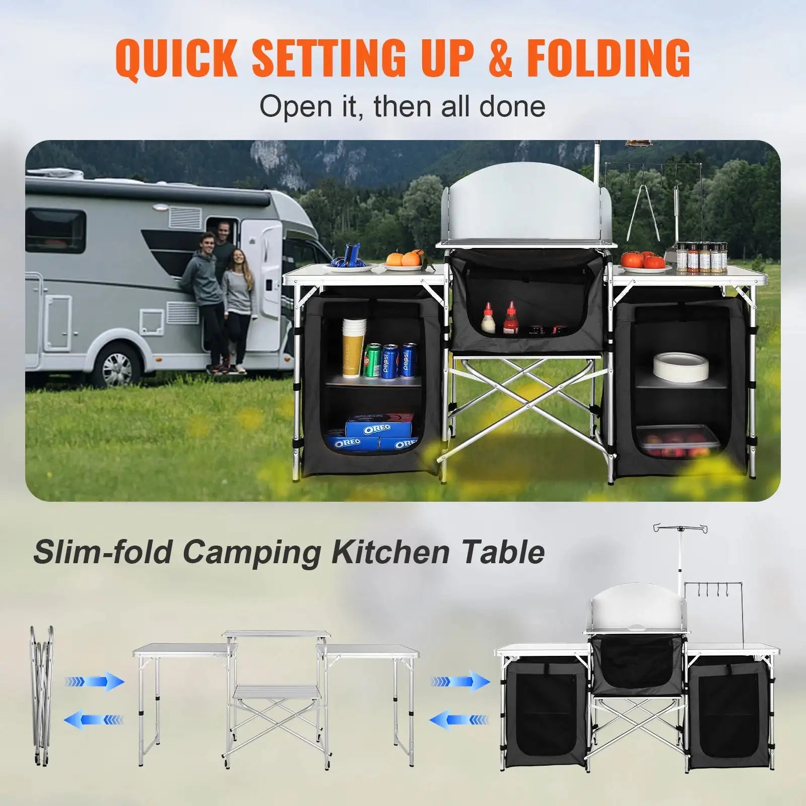 Outdoor Folding Kitchen Table Cabinet Bbq Picnic