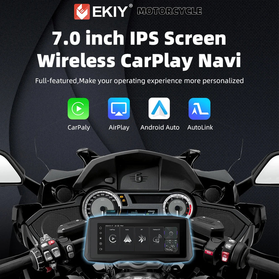 EKIY 7 Inch Wireless CarPlay Moto Android Auto &ndash; Portable Digital Motorcycle GPS Navigation