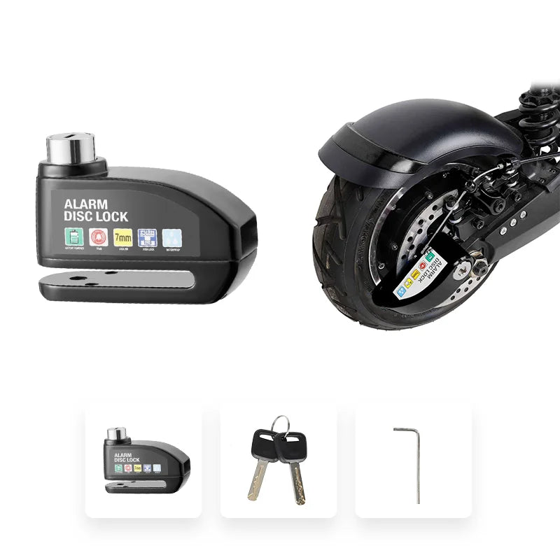 Electric Scooter Alarm Disc Lock &ndash; Waterproof Anti-Theft Security Black Alarm Lock