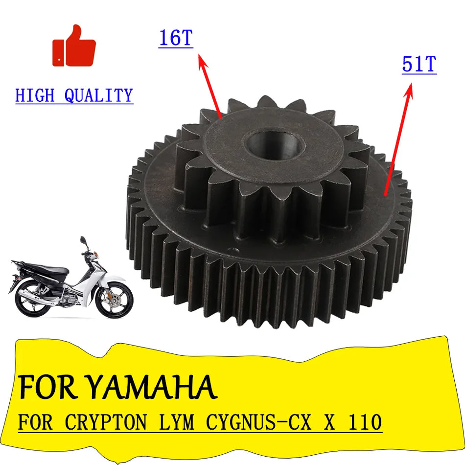 Yamaha Crypton 110 Starter Motor Gear With Double Teeth, Metal Construction, 16 And 51 Tooth